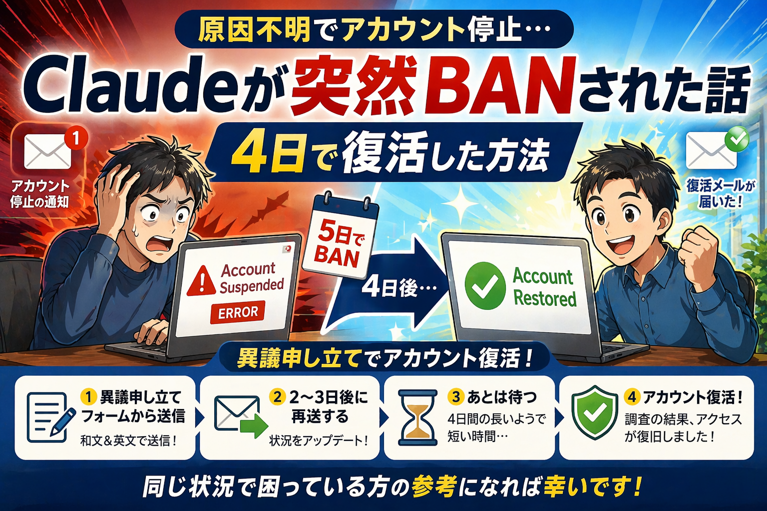 Claudeにアカウントをbanされた話。4日後に復活しました。